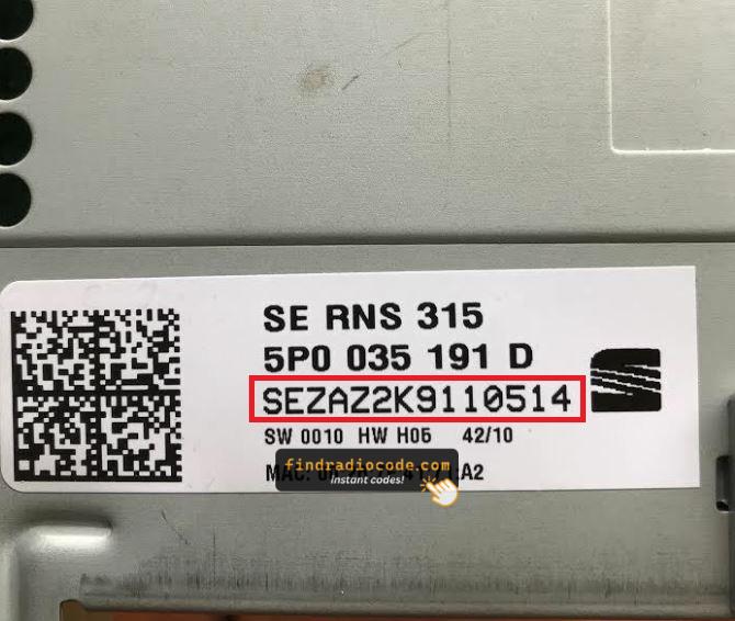 SEAT RNS-315 serial label